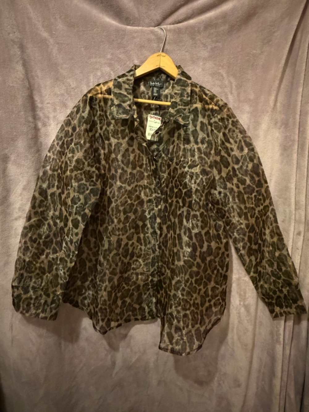 Le Lis Sheer Leopard Print Button-Up Jacket in Brown and Black